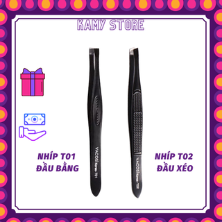 Nhíp đầu bằng , đầu xéo cán đen vacosi flat tweezers t01 , t02