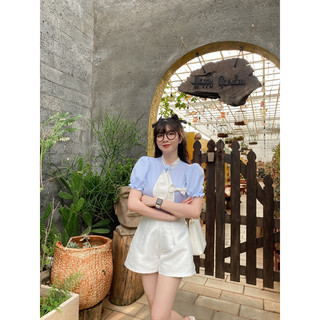 Set áo kẻ nơ + quần tafta (ẢNH THẬT)
