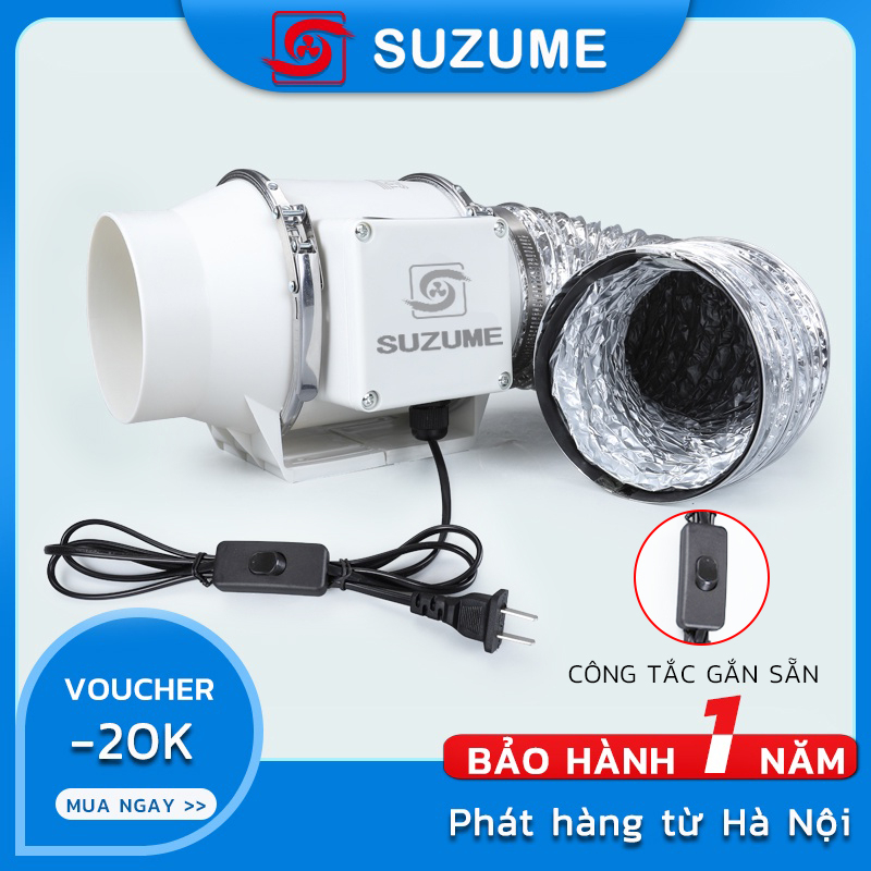 SUZUME Quạt thông gió hút mùi đường ống đa năng hiệu suất cao chuyên dùng cho nhà bếp công sở nhà vệ sinh không ồn