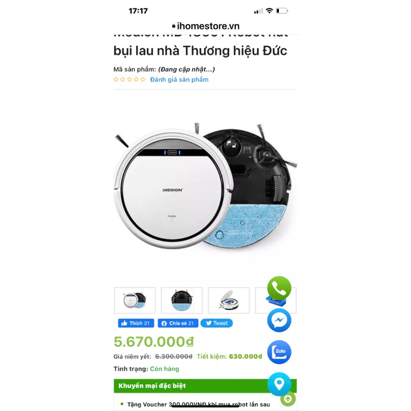 Pin robot hút bụi thông minh Medion 18500-18501-18600-19500-1951-19511-19900,pin mới chính hãng