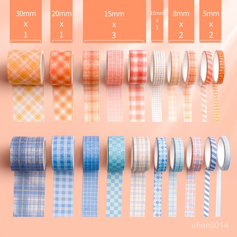 Enjoymore Set 10 Cuộn Washi Caro Ngẫu Nhiên Trang Trí Sổ Bullet Journal Miếng Dán Nhãn Sticker Dễ Thương