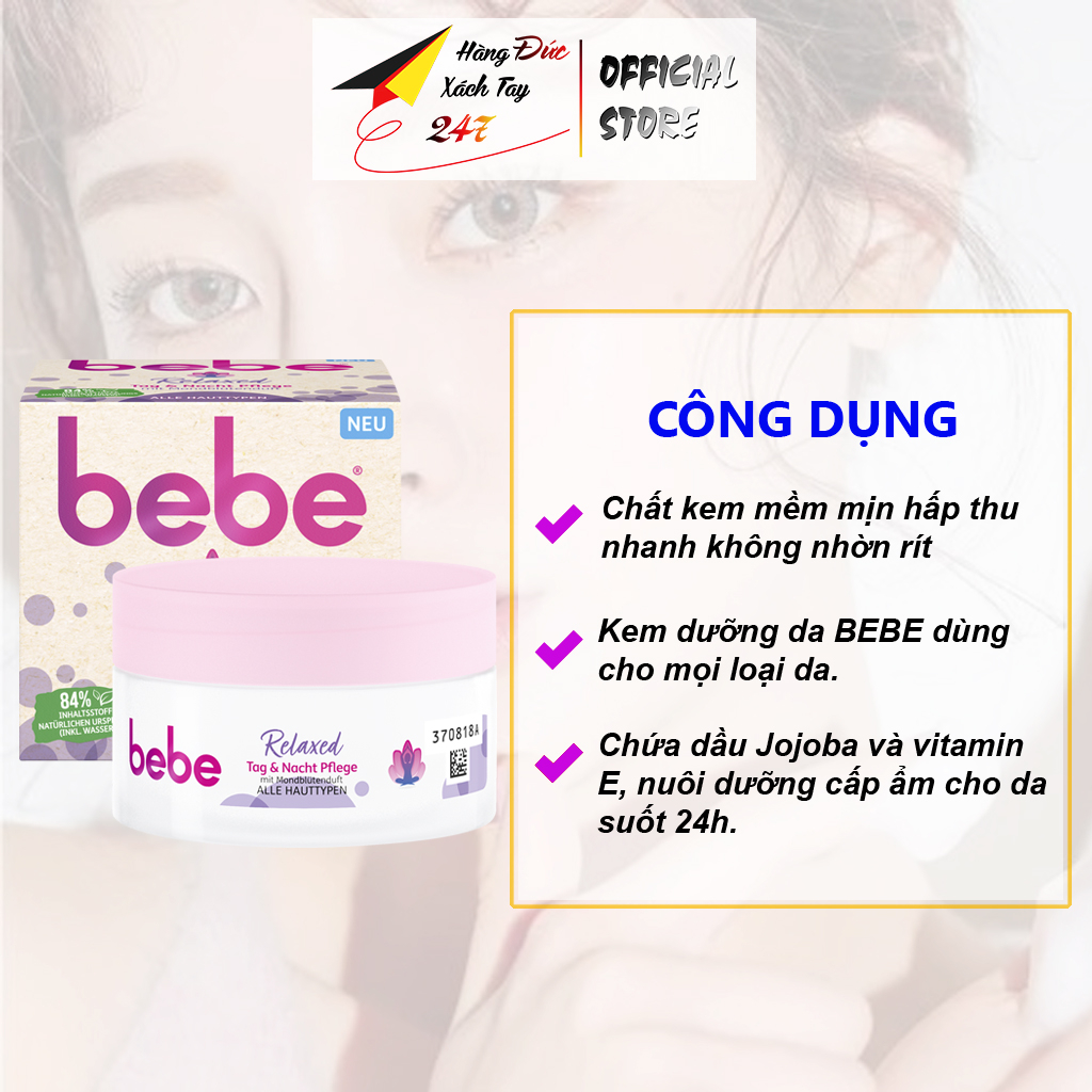 Kem dưỡng ẩm da khô BEBE Relaxed phục hồi da mặt body ngày và đêm