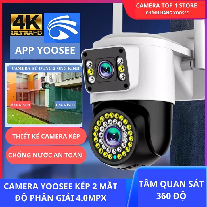 Camera ngoài trời yoosee Ptz 2 mắt 6.0Mpx siêu nét, góc rộng, đàm thoại 2 chiều, ban đêm có màu