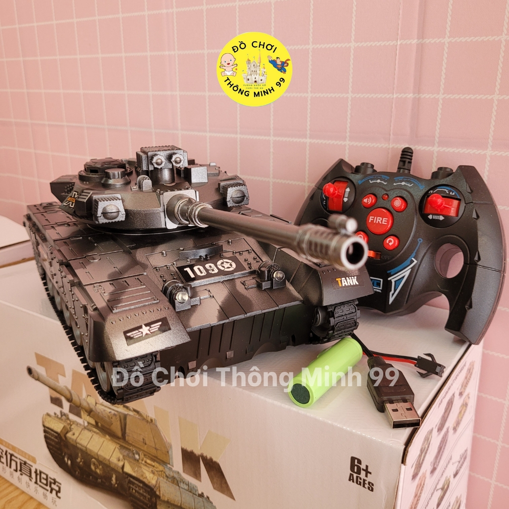 Xe tăng điều khiển từ xa, xe tăng T90 có đèn quay 360 độ, xe tăng  bánh xích, âm nhạc sôi động