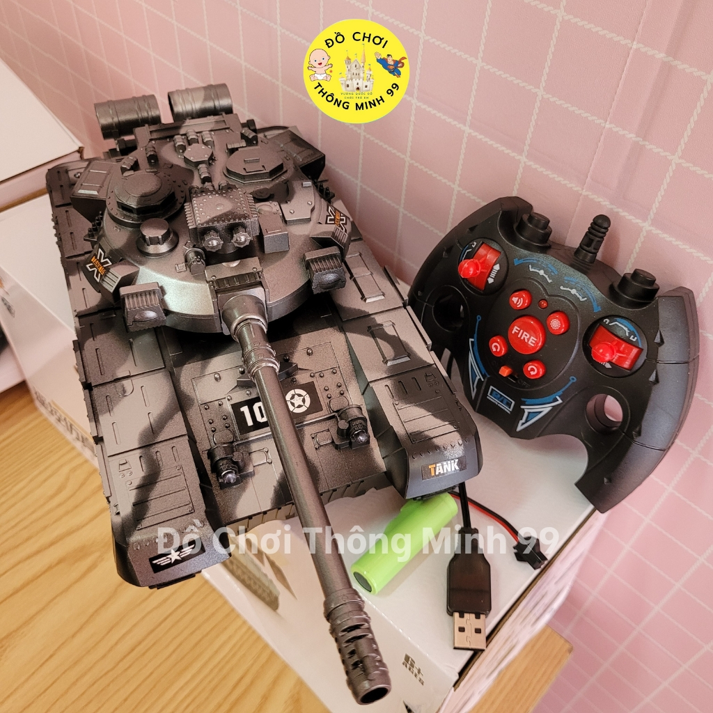 Xe tăng điều khiển từ xa, xe tăng T90 có đèn quay 360 độ, xe tăng  bánh xích, âm nhạc sôi động