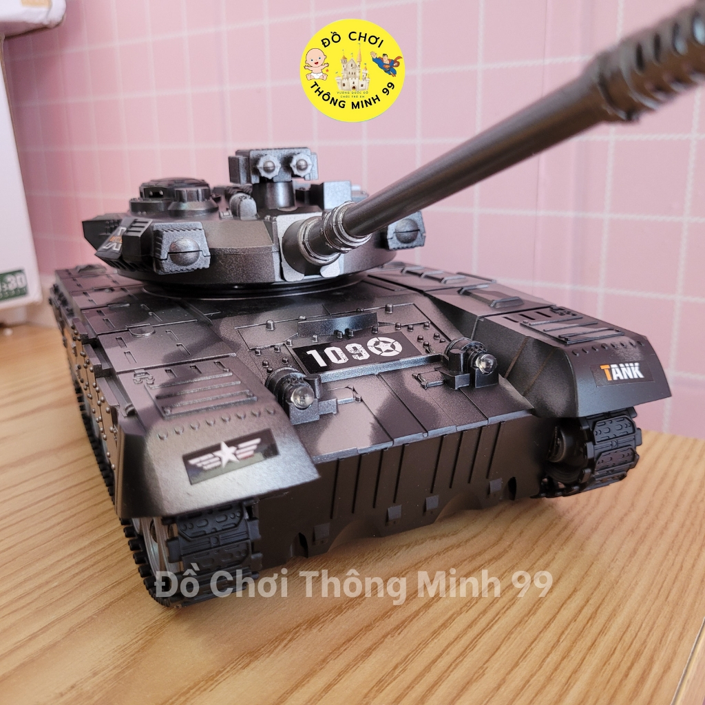 Xe tăng điều khiển từ xa, xe tăng T90 có đèn quay 360 độ, xe tăng  bánh xích, âm nhạc sôi động