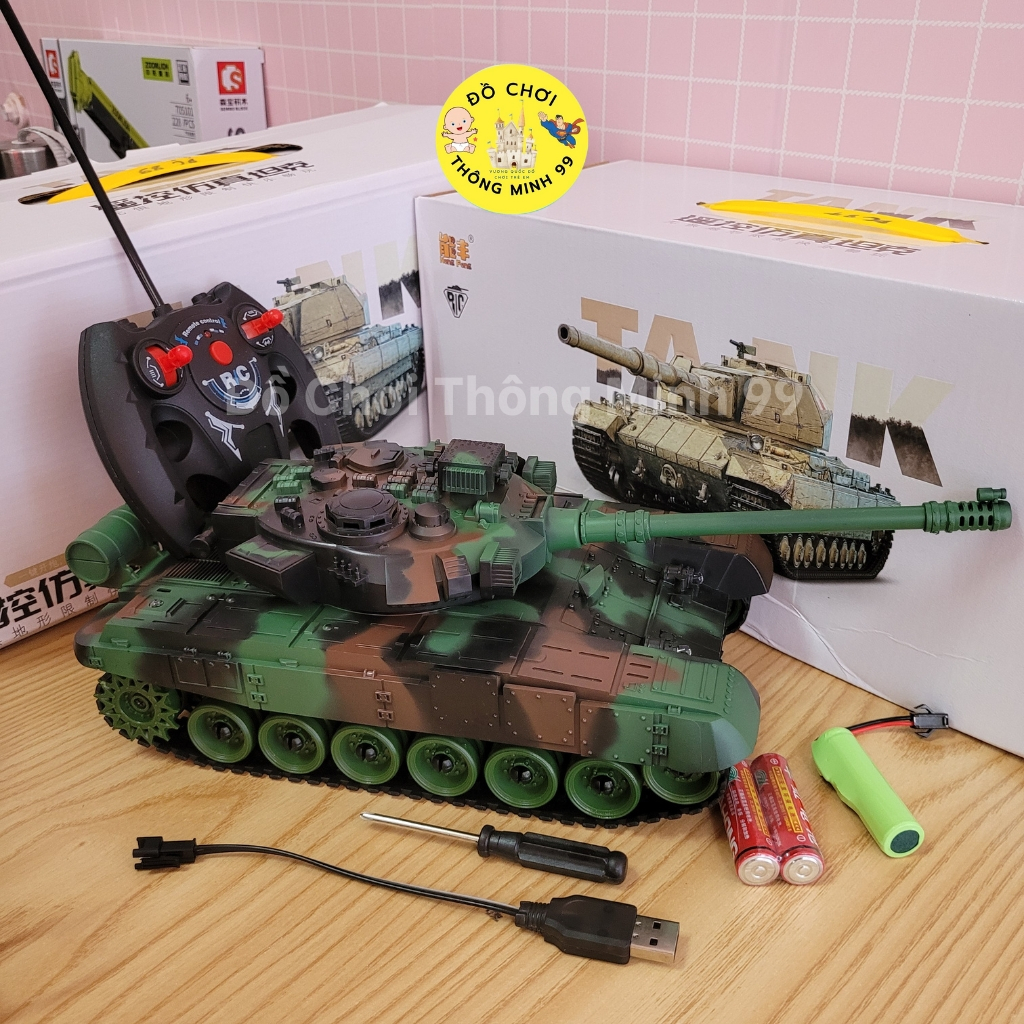 Xe tăng điều khiển từ xa, xe tăng T90 có đèn quay 360 độ, xe tăng  bánh xích, âm nhạc sôi động