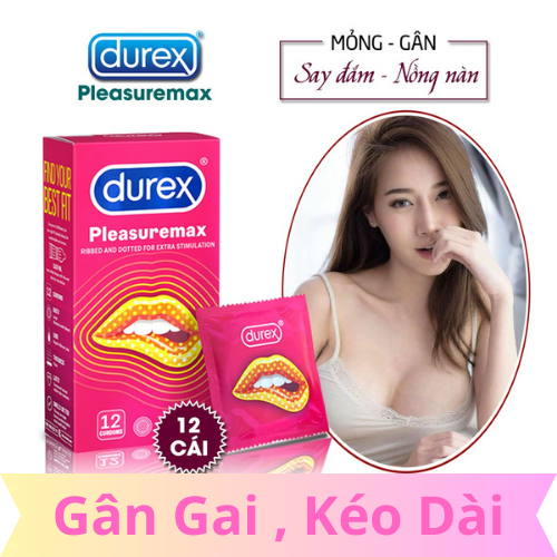 Bao cao su Durex Pleasuremax gân gai 12 bao | Bao cao su Durex gai đều, tăng cường hưng phấn ( Che tên SP kín đáo )