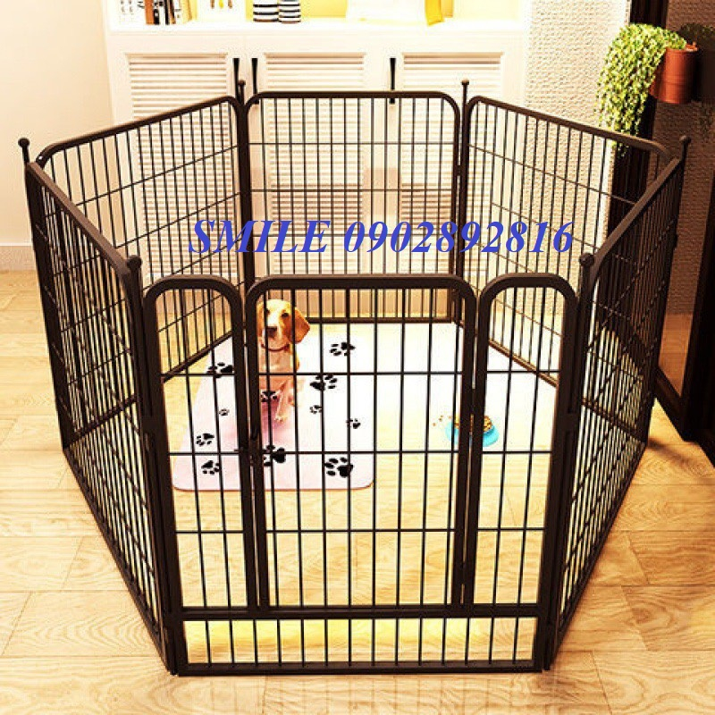 (CÓ BỎ SỈ) Chuồng Quây Chó Size Lớn - Nan Ống sắt sơn tĩnh điện - Gồm 6 tấm ghép kích thước 90x100cm đen,trắng