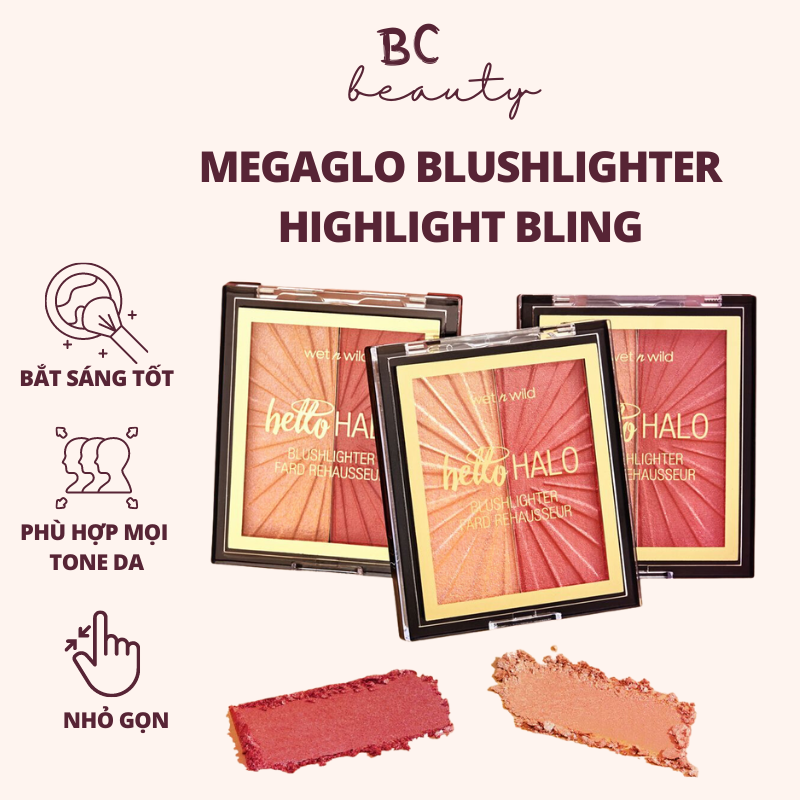 Phấn Bắt Sáng Wet N Wild Megaglo Blushlighter (2ô)| Bắt Sáng Nhũ Mạnh, Cho Vẻ Ngoài Rạng Ngời, Thu Hút Ánh Nhìn (Đủ Màu)