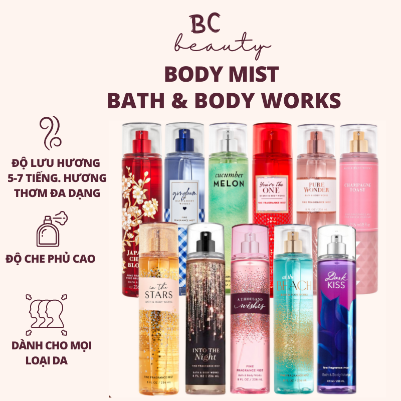 Xịt Thơm Bath And Body Works Body Mist | Lưu Hương Lâu, Đa Dạng Mùi Hương Nhập Khẩu USA