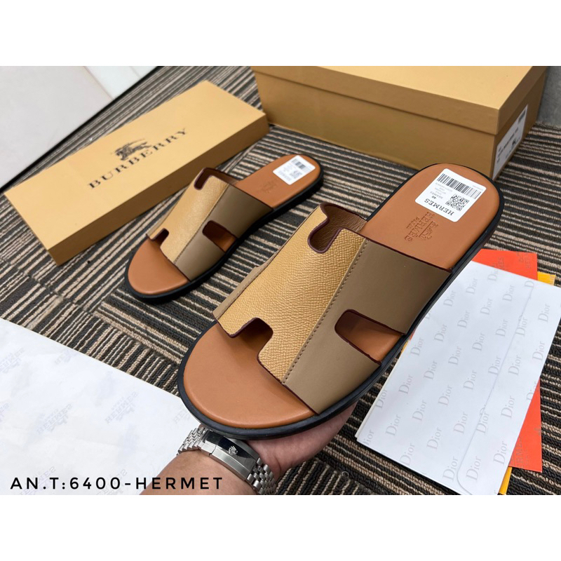 Dép lê nam HM quai da phối màu mới nhất 2023