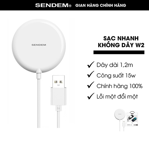 Đế Sạc Nhanh Không Dây Từ Tính Sendem W2 15W Thích Hợp Cho Máy 8Plus-14promax W2