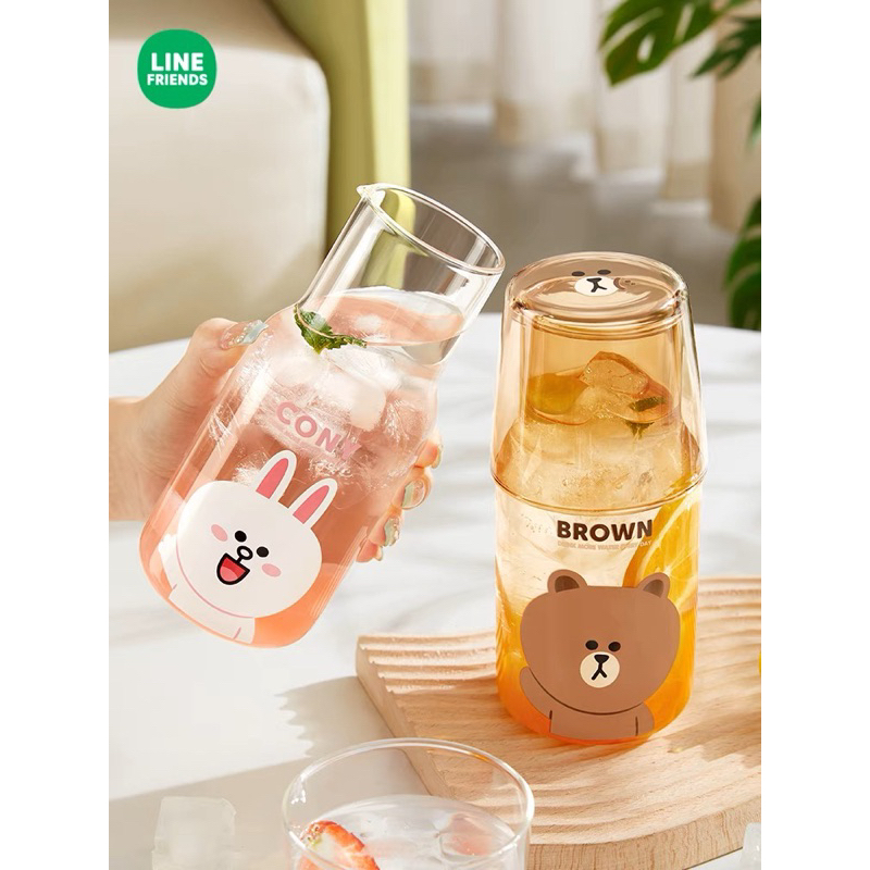 LINE FRIENDS CHAI Cốc thủy tinh cony brown dễ thương