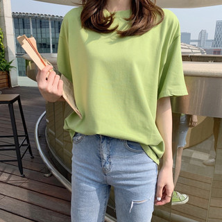 Áo thun nữ cotton cổ tròn tay ngắn, áo thun nữ trơn basic dáng rộng phong cách Hàn Quốc