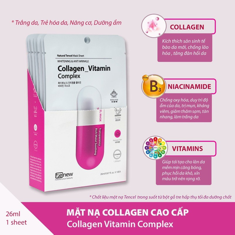 Đắp mặt nạ collagen cao cấp Benew collagen vitamin complex (hộp 10 miếng )