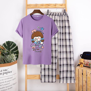 Sét Bộ Đồ Nữ Xinh Cute, Áo Phông Cotton Organic Dài Tay In Hoa Cúc Kèm Quần Kaki Phong Cách Teen Hàn Quốc