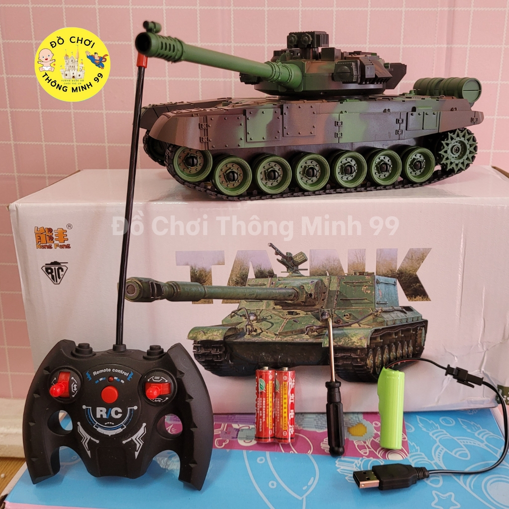 Xe tăng điều khiển từ xa, xe tăng T90 có đèn quay 360 độ, xe tăng  bánh xích, âm nhạc sôi động