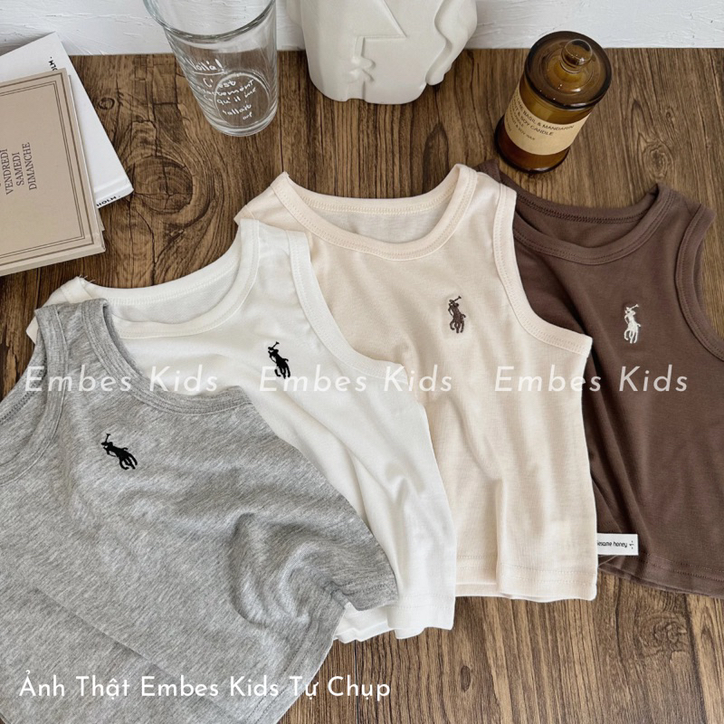 Áo ba lỗ cho bé trai EMBES KIDS, Áo sát nách thêu ngựa trẻ em 9kg đến 25kg