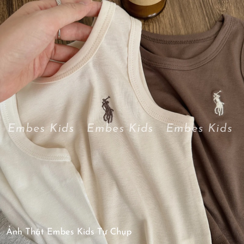 Áo ba lỗ cho bé trai EMBES KIDS, Áo sát nách thêu ngựa trẻ em 9kg đến 25kg