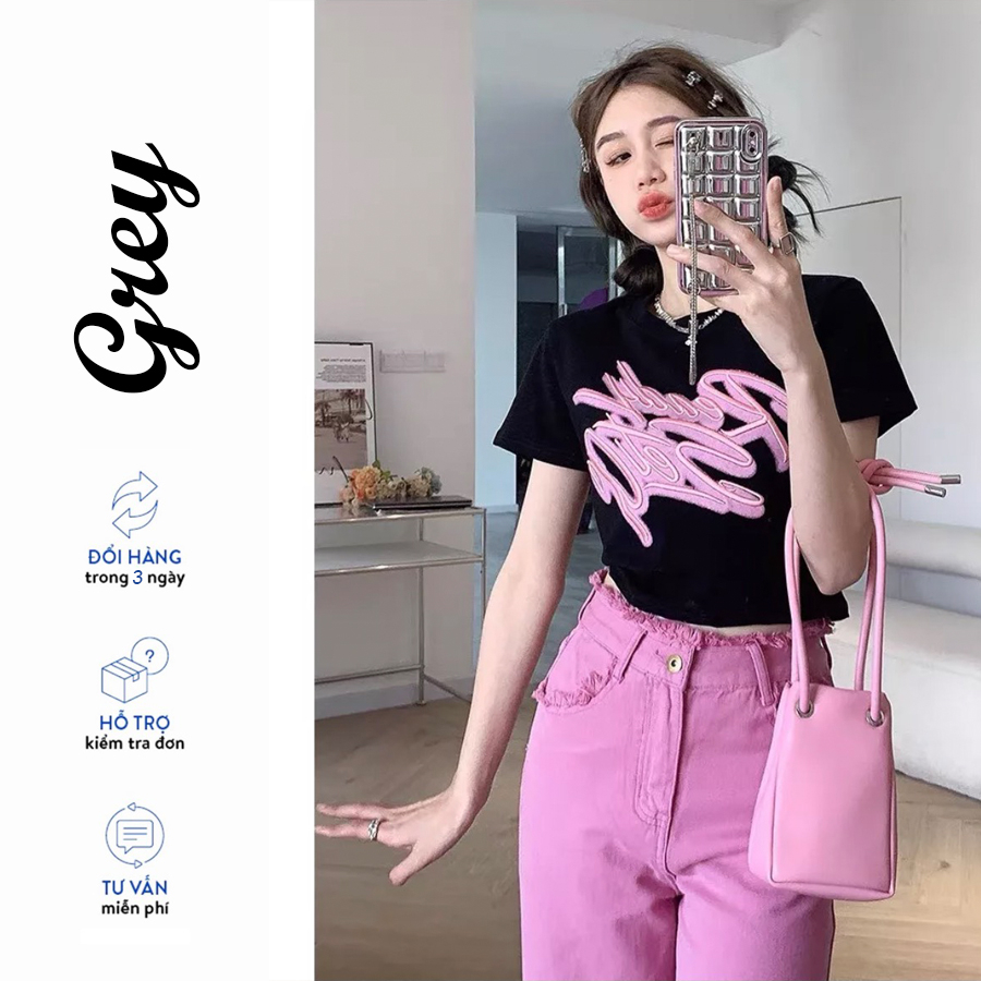 Áo phông babytee nữ áo crotop dáng ngắn cộc tay in chữ nổi dễ thương cá tính phong cách Hàn Quốc