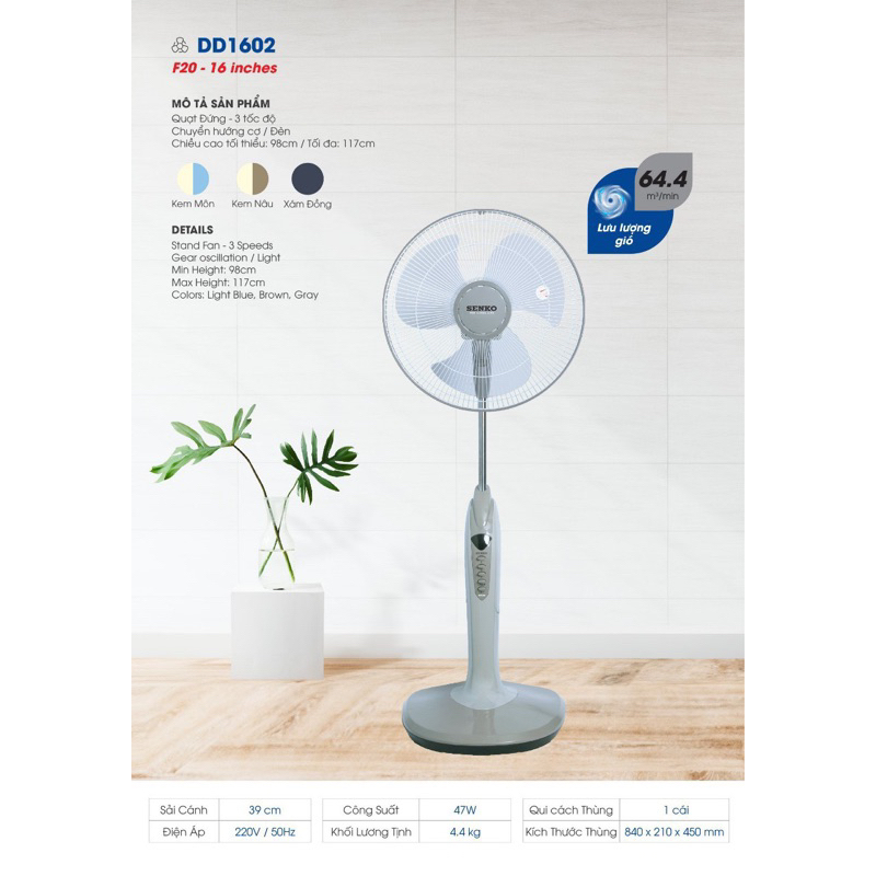 ☘️Quạt Cây SENKO DD1602 HÀNG CHÍNH HÃNG BẢO HÀNH 24 THÁNG