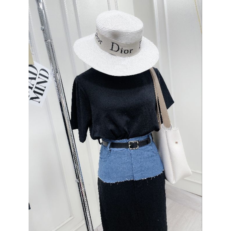 Set áo thun mix chân váy thô pha bò năng động Cá tính