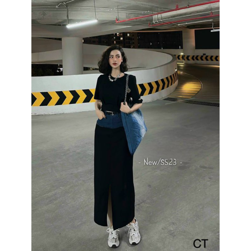 Set áo thun mix chân váy thô pha bò năng động Cá tính