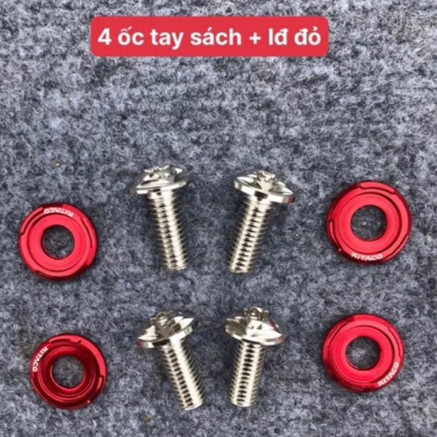 Combo 4 Ốc Salaya Inox 304 Kèm Long Đen Kitaco Lắp Đặt Tay Sách Wave 50/100/110 Cực Chất.