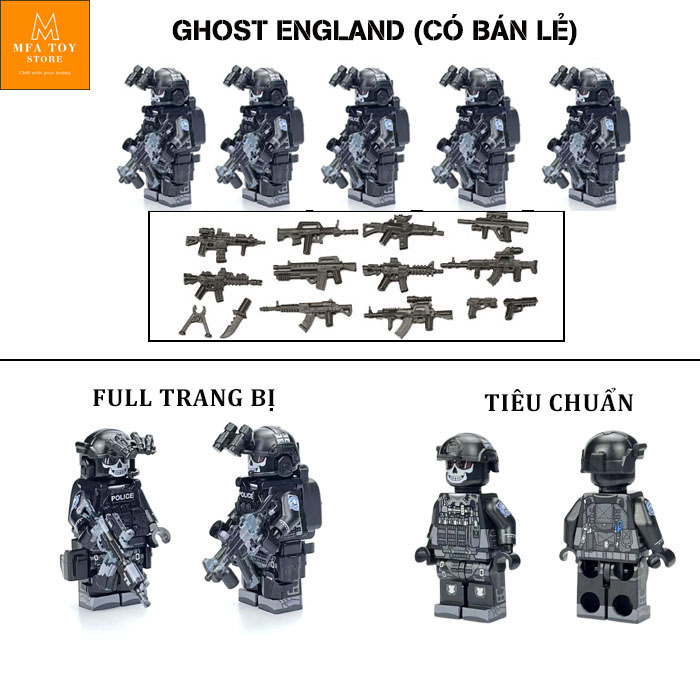 Đồ chơi lắp ráp swat army , mô hình đồ chơi - Set 5 Ghost England