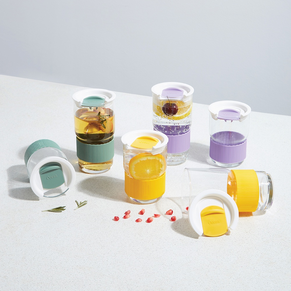 Bình Nước Thủy Tinh Bọc Silicone, Cốc Thủy Tinh Kèm Nắp Nhập Khẩu Thái Lan Dung Tích 460/630ml Ocean Rego - B2416/B24522