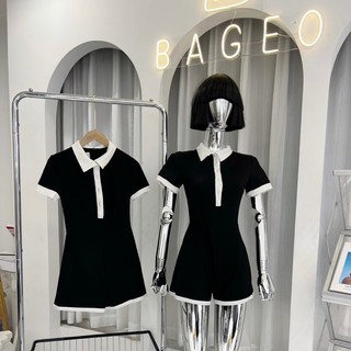 𝑳𝒆𝒈𝒂𝒏 jumpsuit đen viền trắng cộc tay basic - TKCC Bageo