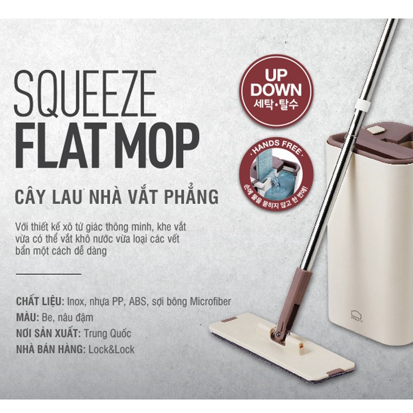 Bộ lau nhà LocknLock tự vắt thông minh Chính hãng, thấm hút tốt dễ dàng vắt nước làm sạch Mop ETM471 - HAPOS