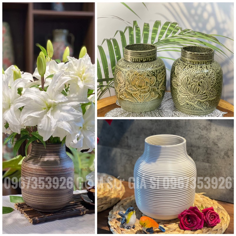 LỌ HOA BÌNH BÔNG DÁNG BÓNG ĐÈN CAO 20CM GỐM SỨ GIÁ SỈ