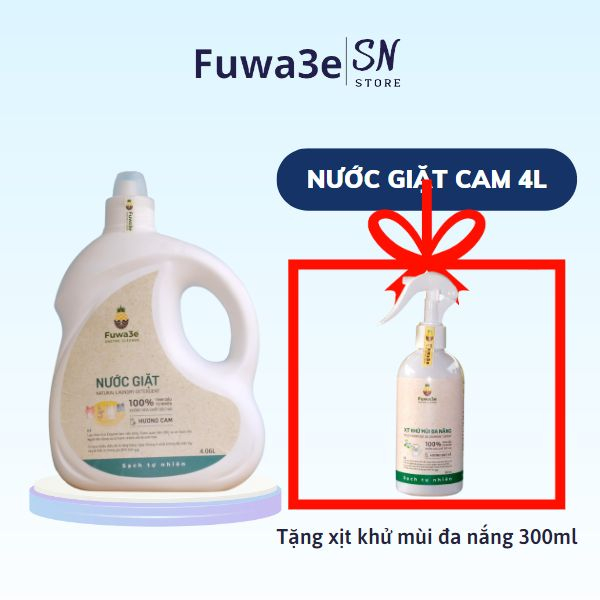 Nước giặt Fuwa3e 4000ml hữu cơ organic từ Enzyme sinh học an toàn cho bé, nước giặt sinh học không hương liệu