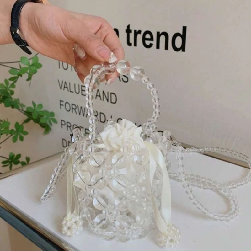 Túi Đeo Chéo Handmade Kết Hạt Trong Suốt Tiểu Thư Cho Nữ