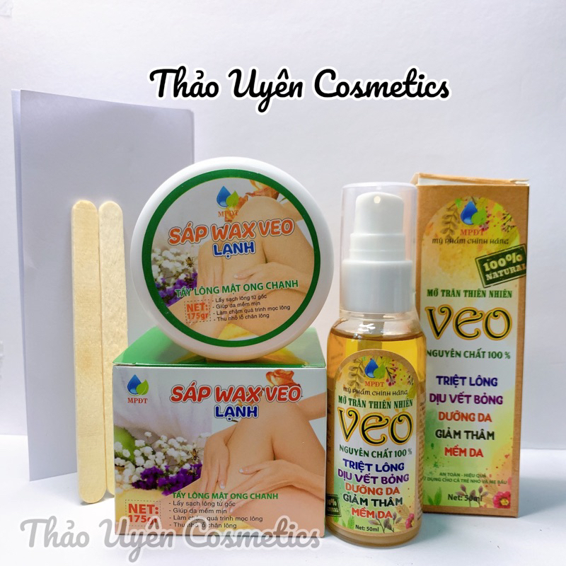 Combo Sáp Wax Lạnh Và Mỡ Trăn Triệt Lông Tẩy Sạch Lông Vùng Nách, Tay, Chân (Tặng Set Túi Giấy, Que Wax )