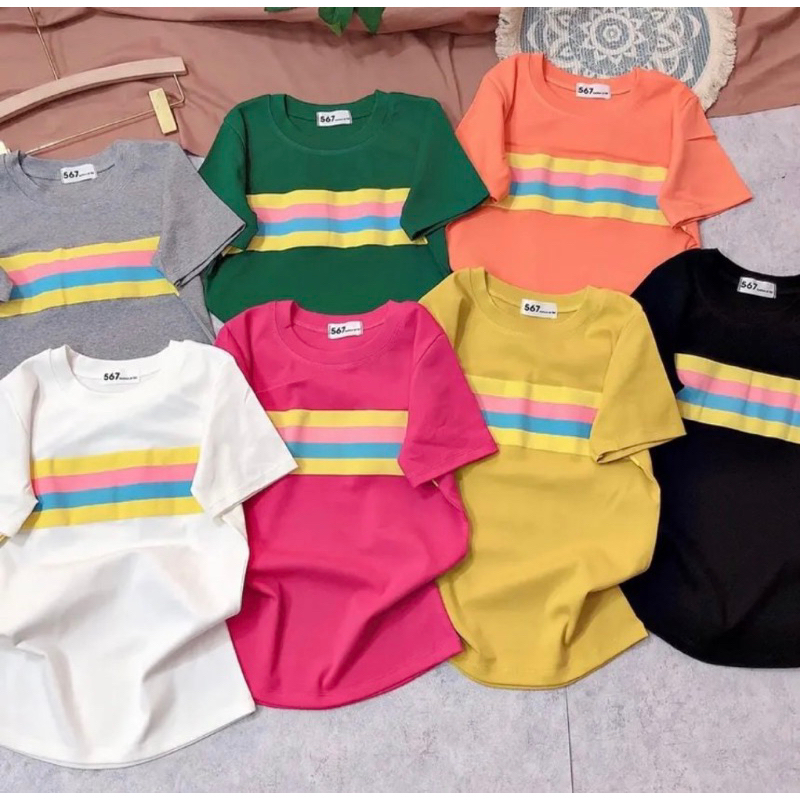 Áo thun body tay ngắn cổ tròn phối sọc dưới 52kg