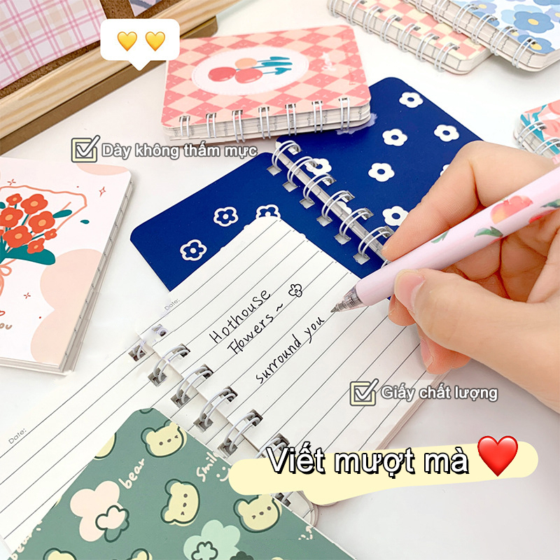 Sổ Tay Ghi Chép Mini Dễ Thương Lò Xo Tiện Lợi Nhỏ Xinh, Sổ Note Mini Mẫu Xinh Xắn, Sổ Nhật Ký Nhỏ Thiết Kế Dễ Thương