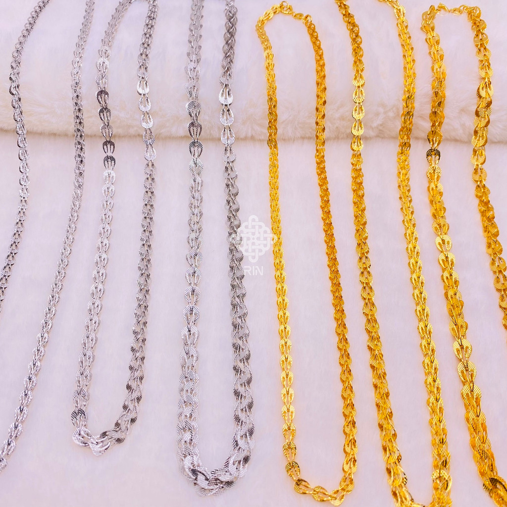 Dây chuyền titan, Vòng cổ titan kiểu dáng đuôi phụng màu vàng 18k và vàng trắng, TRANGSUCMOILUATUOI.RIN