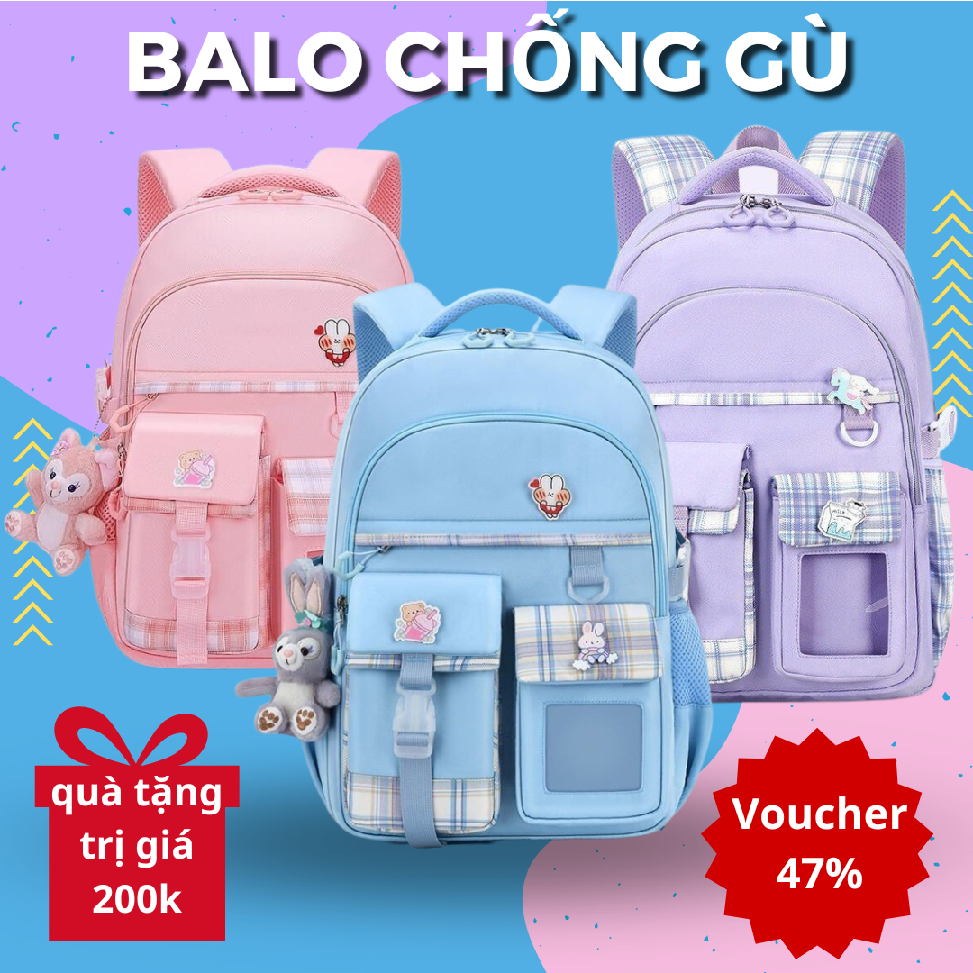 Cặp Sách Tiểu Học Bé Trai Bé Gái, Balo Siêu Nhẹ Có Tặng Kèm Gấu Bông Và Stick Treo Cặp - FA07