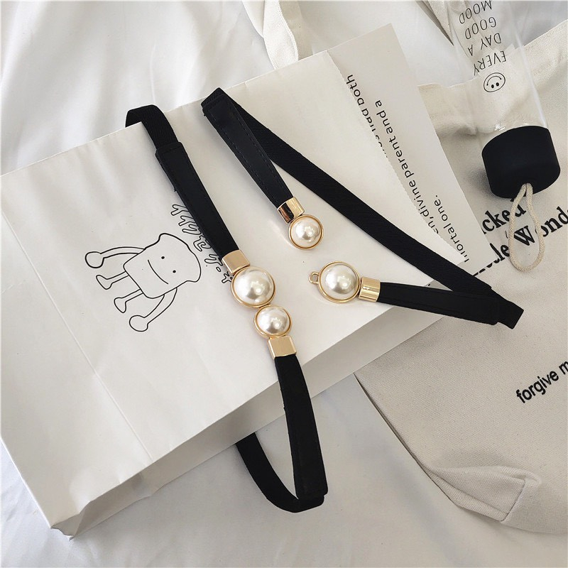 『 2 mẫu 』 Đai thắt váy bản nhỏ khóa vuông/khóa hạt ngọc trendy 1.5cm thắt eo váy áo quần