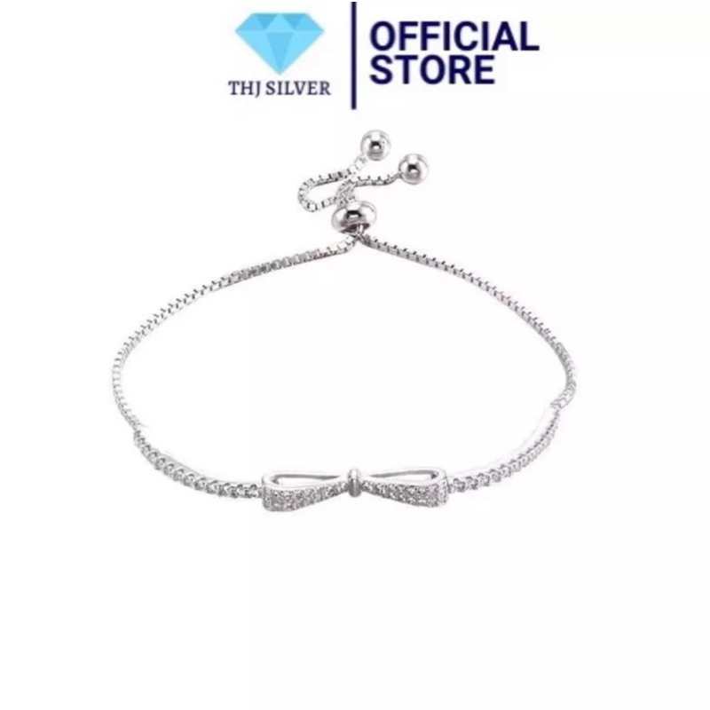 Lắc tay nơ đính đá kiểu dáng trẻ trung dễ đeo -THJ SILVER