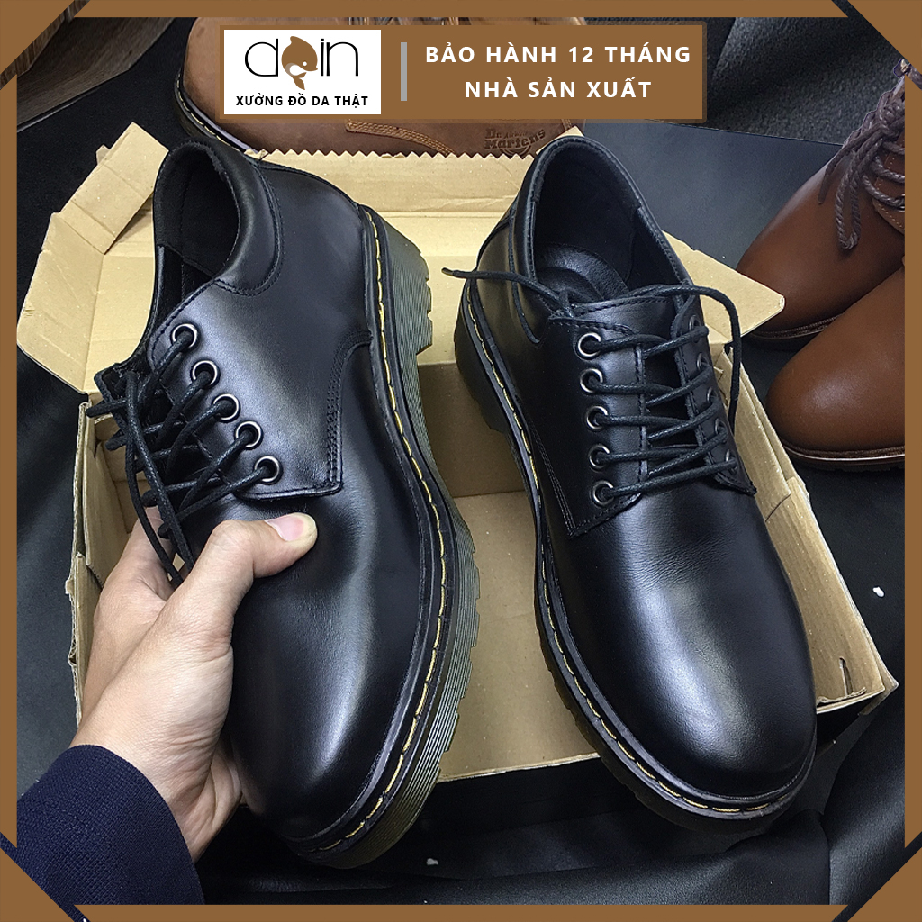 Giày DR da bò thật, màu Đen dễ phối đồ, giày cổ thấp đường phố đế khâu DoinDR102 - [Bảo hành 12 tháng]