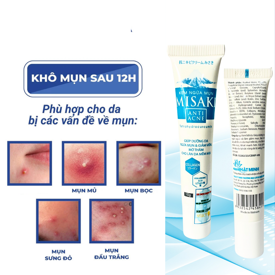 Kem mụn collagen MISAKI, chấm mụn giúp xẹp mụn, ngăn ngừa và mờ thâm hiệu quả - chiết xuất từ collagen - tuýp 15g | BigBuy360 - bigbuy360.vn