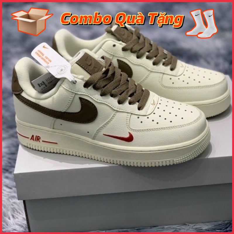 Giày Nike_Air Force 1 Vệt Nâu, AF1 Nâu Trắng Đế Air Cao Cấp Nhất