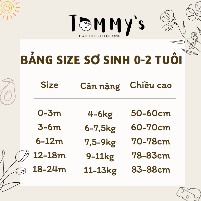 Body sát nách thun cotton  cho bé trai bé gái 0-24 tháng TOMMY HOUSE