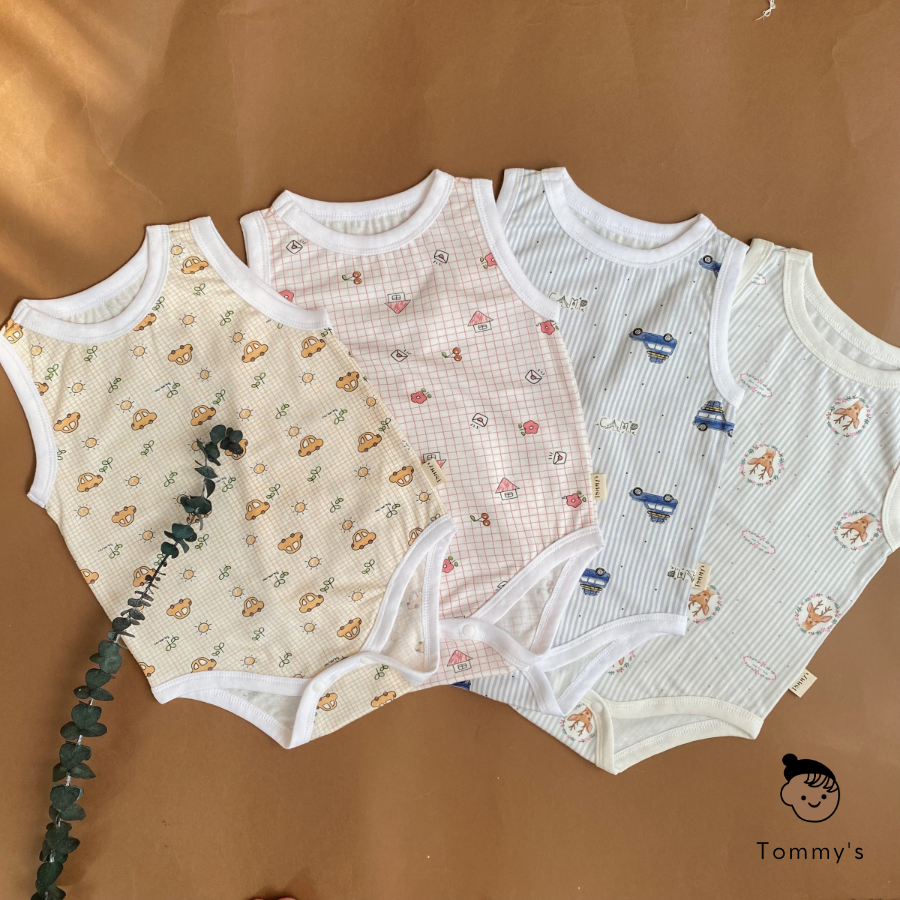 Body sát nách thun cotton  cho bé trai bé gái 0-24 tháng TOMMY HOUSE