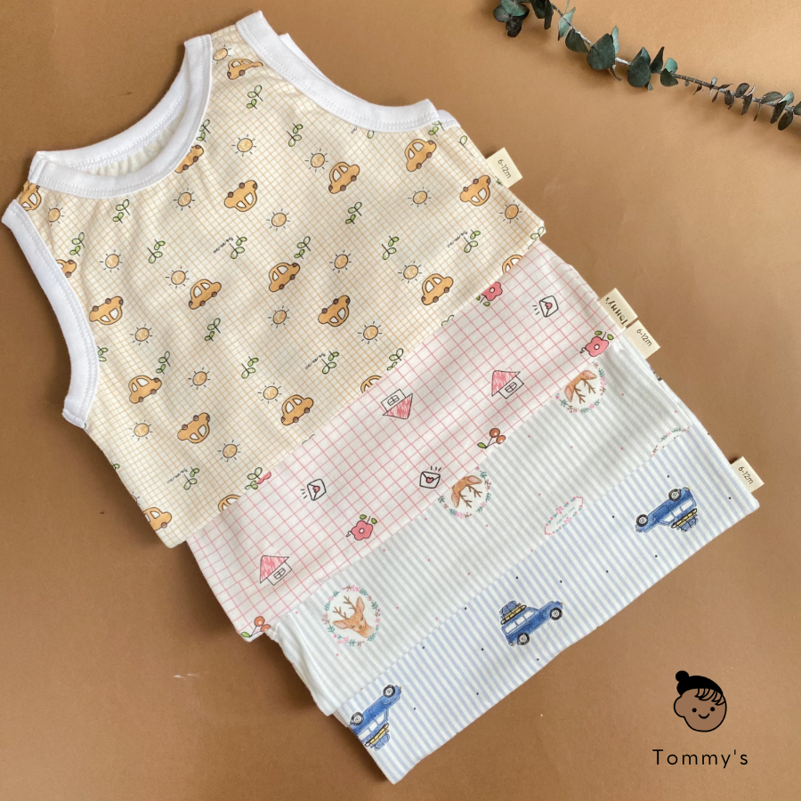 Body sát nách thun cotton  cho bé trai bé gái 0-24 tháng TOMMY HOUSE
