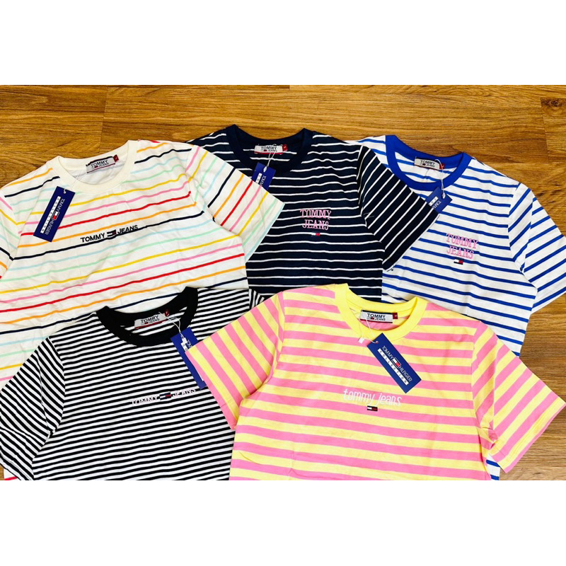 ÁO THUN SỌC TAY NGẮN CHỮ THÊU